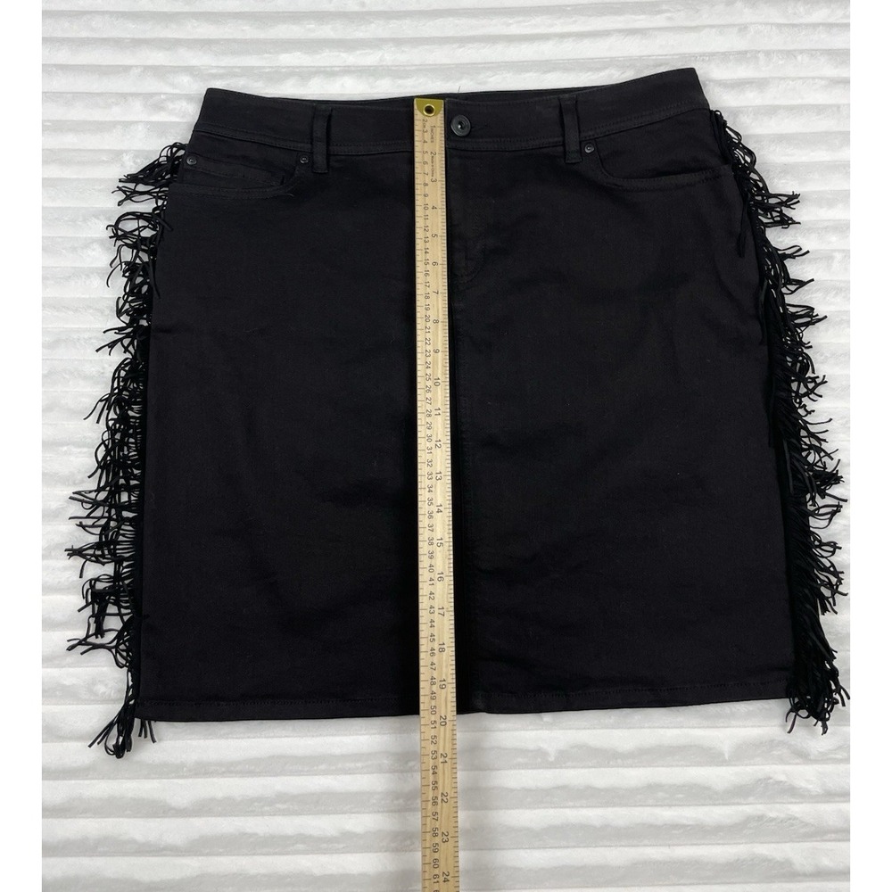 INC International Concepts Women's Fringe-Trim Denim Black Skirt Size 14 Western - Picture 3 of 9